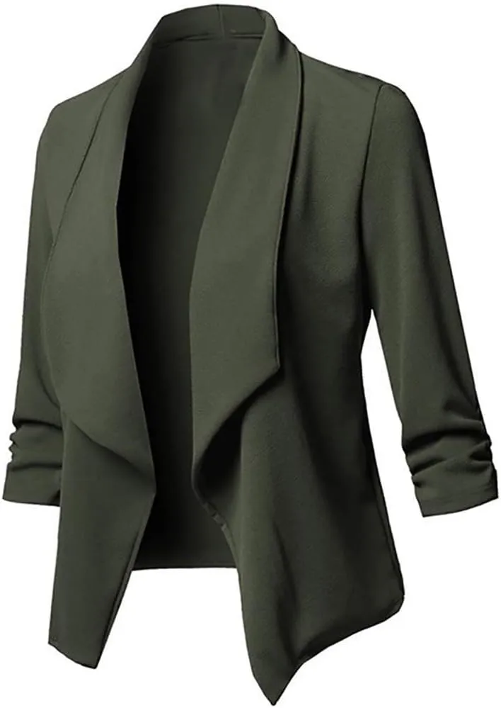 Womens Classic Simple Solid Blazers Long Sleeve Open Front Casual Jackets Soft Loose Fitted Cardigan Daily Work Suits