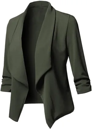 Womens Classic Simple Solid Blazers Long Sleeve Open Front Casual Jackets Soft Loose Fitted Cardigan Daily Work Suits