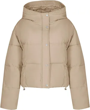 Women's Cropped Puffer Jackets Hooded Winter Coats Thicken Puffy Short Down Coats Quilted Lightweight Jackets Outerwear