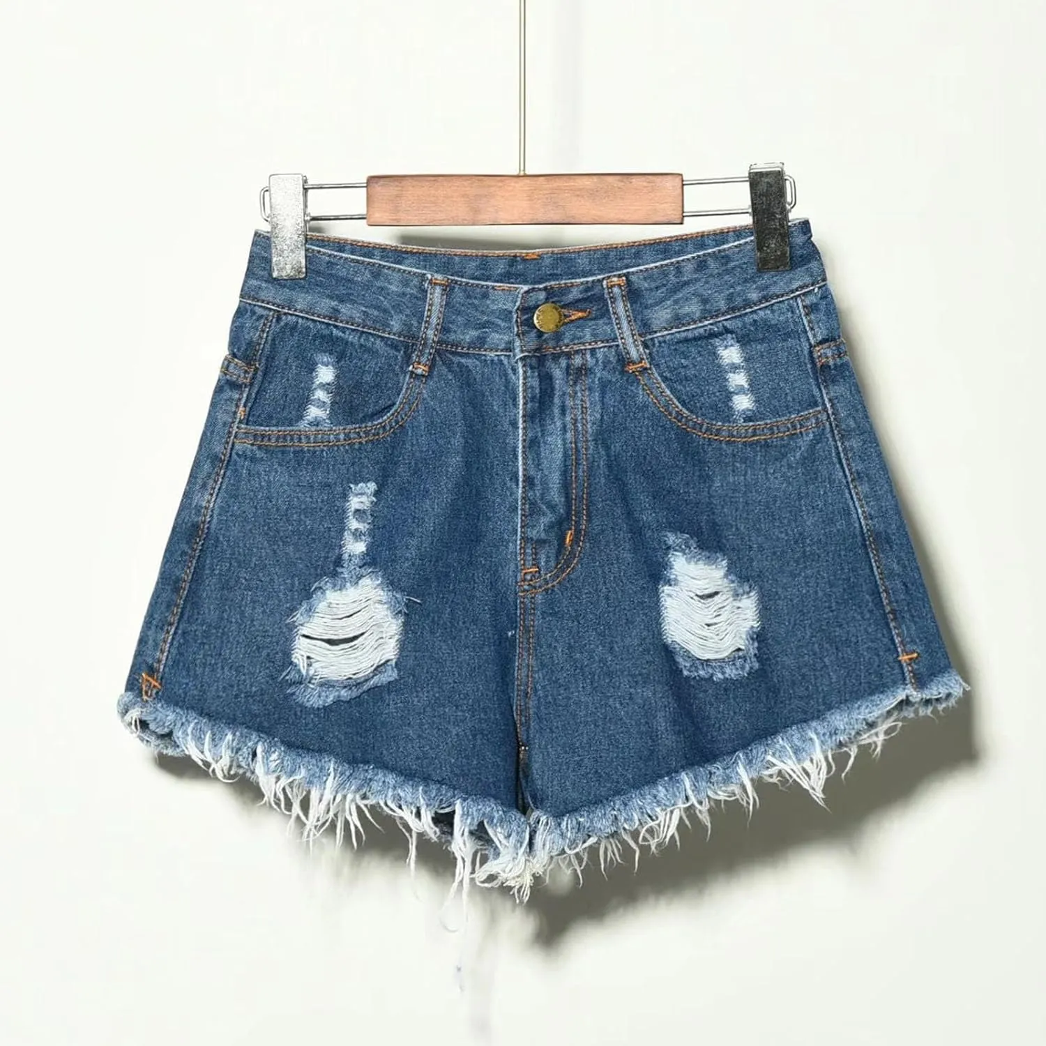 Womens Denim Shorts High Waisted Ripped Distressed Jean Shorts Plus Size Frayed Raw Hem Casual Shorts with Pockets
