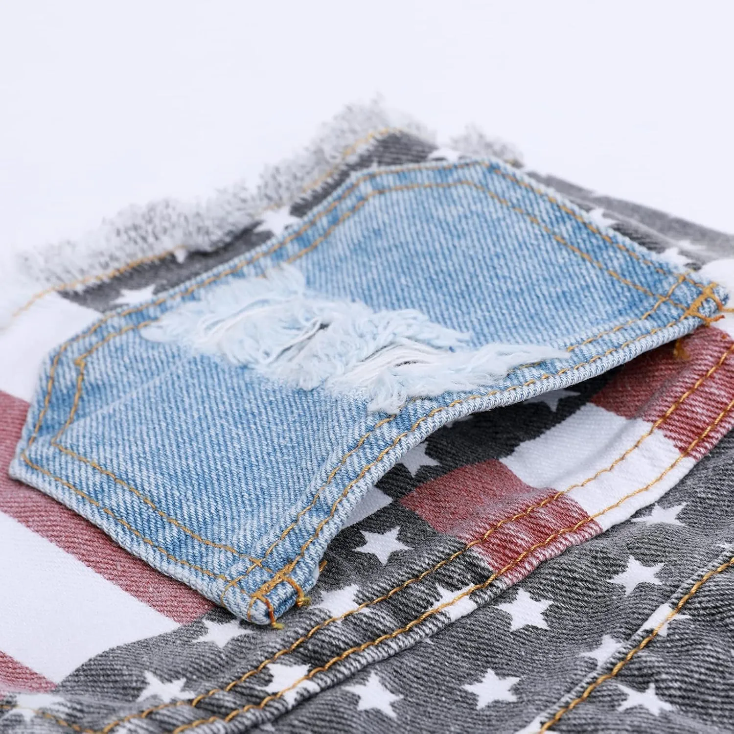 Women's Denim Shorts Low-Rise American Flag Printed Shorts Frayed Raw Hem Casual Jeans Shorts Sexy Mini Hot Pants