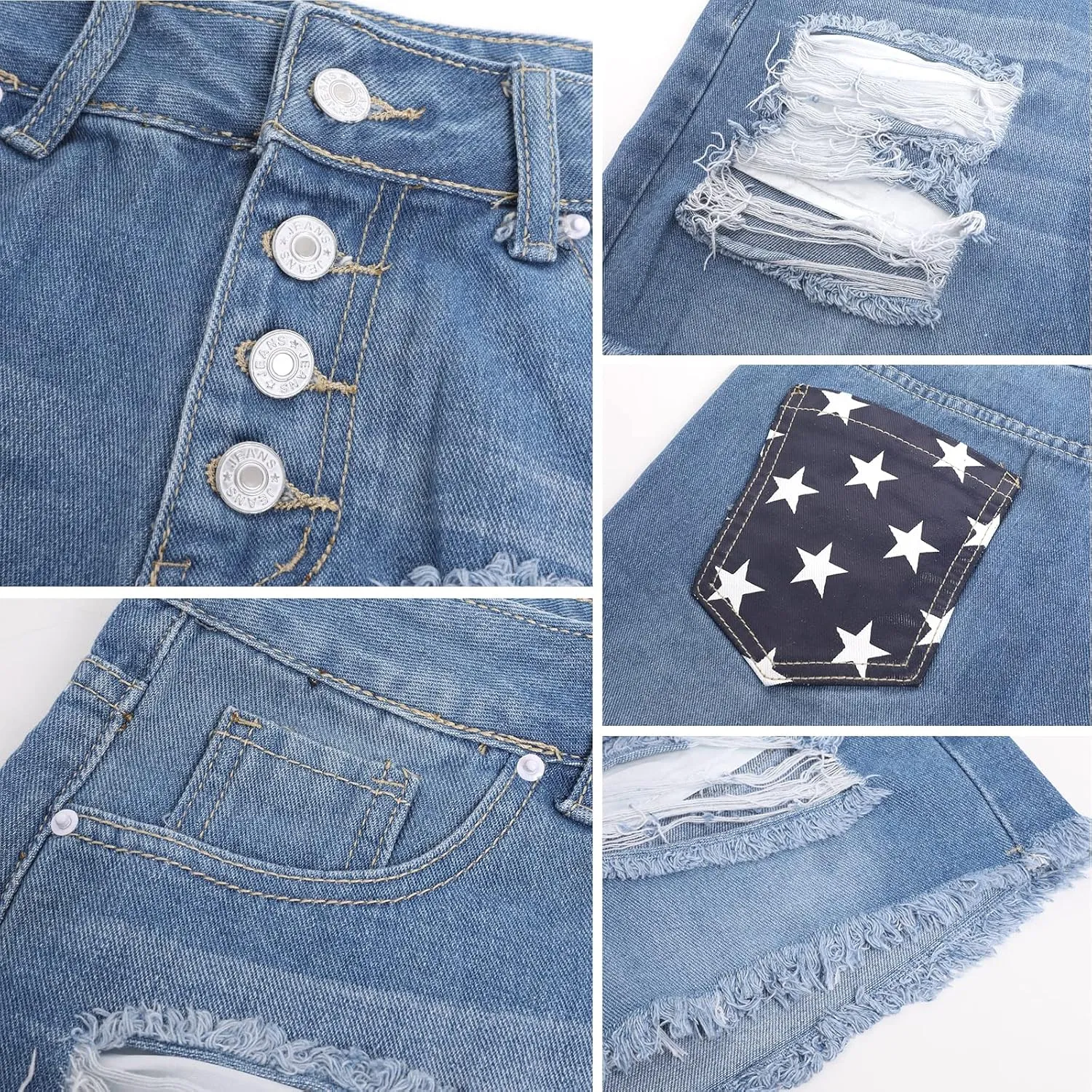 Women's Denim Shorts Low-Rise American Flag Printed Shorts Frayed Raw Hem Casual Jeans Shorts Sexy Mini Hot Pants