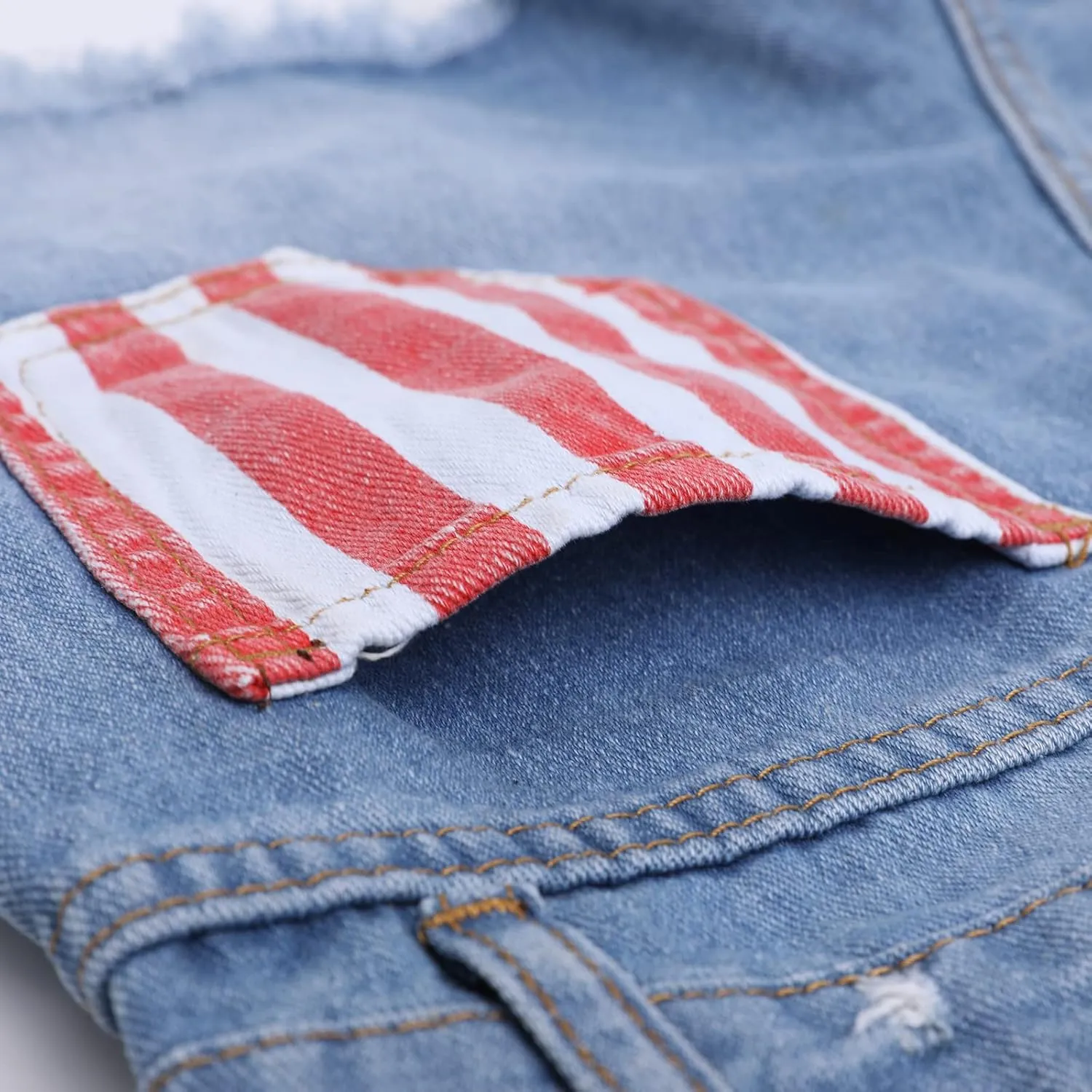 Women's Denim Shorts Low-Rise American Flag Printed Shorts Frayed Raw Hem Casual Jeans Shorts Sexy Mini Hot Pants