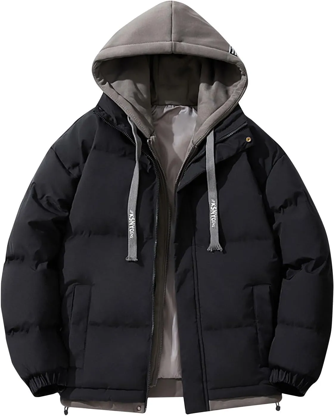 Womens Fashion Winter Long Sleeve Puffer Jacket Hooded Lightweight Quilted Jackets Zip Up Down Coats Padded Outwear