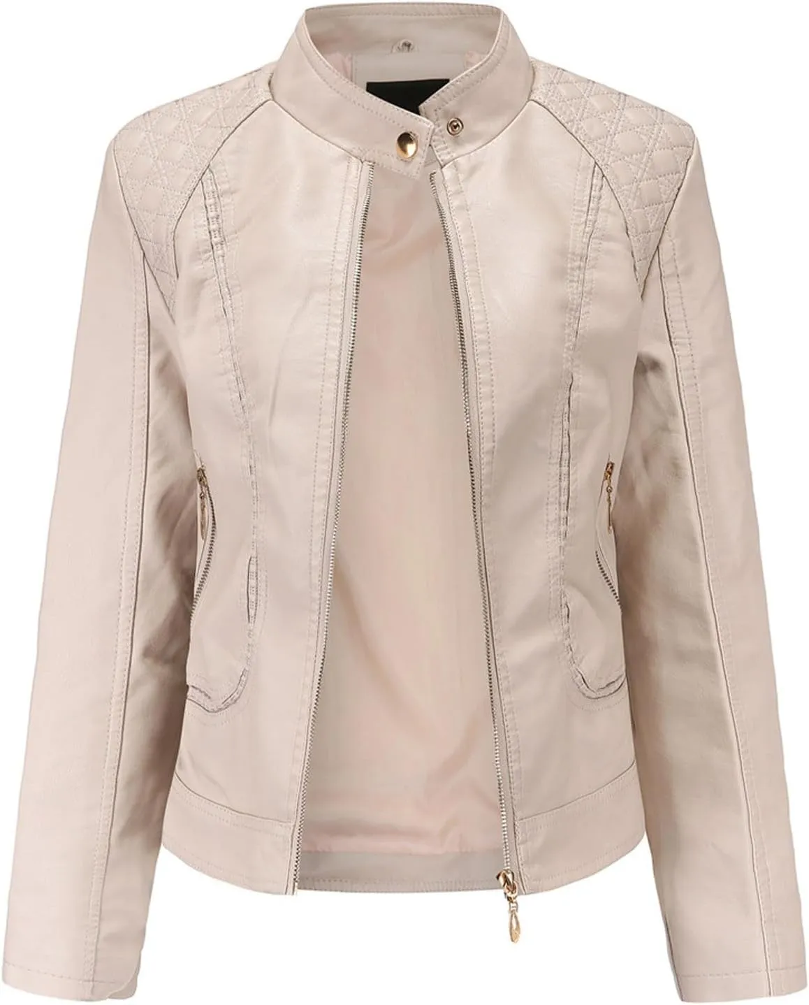 Womens Faux Leather Biker Jacket Girls Standing Collar Motorcycle Jackets PU Biker Moto Coat Short Bomber Coats