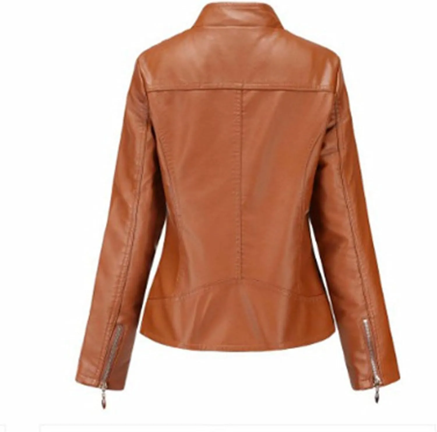 Womens Faux Leather Biker Jacket Girls Standing Collar Motorcycle Jackets PU Biker Moto Coat Short Bomber Coats