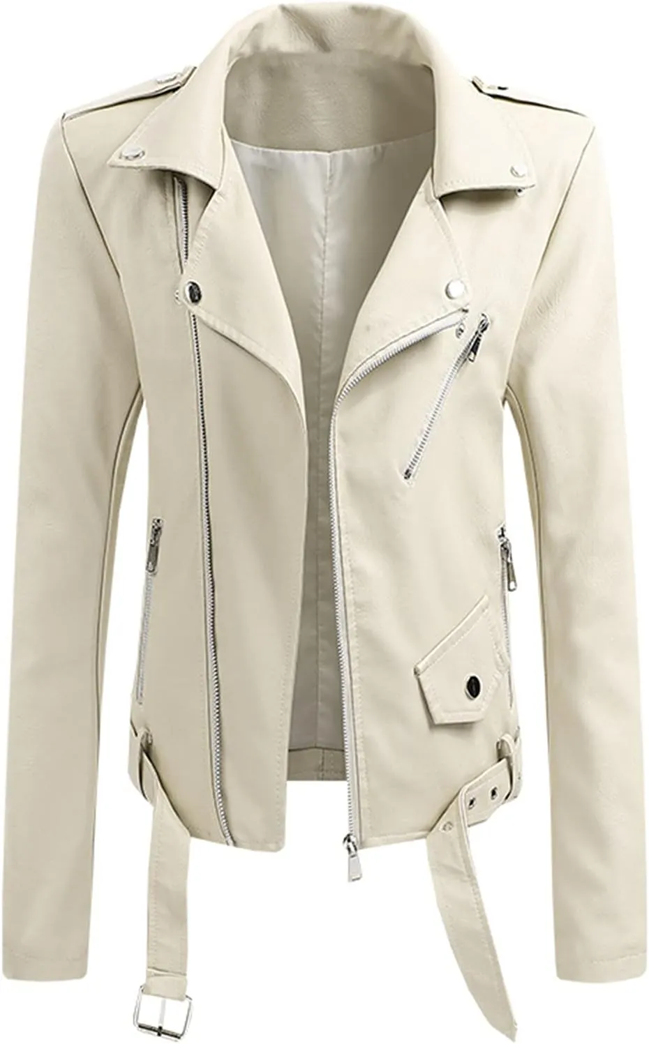 Women's Faux Leather Jacket Ladies Lapel Collar Short Coat Button Motorcycle Biker Outwear Zipper Jackets PU Coats