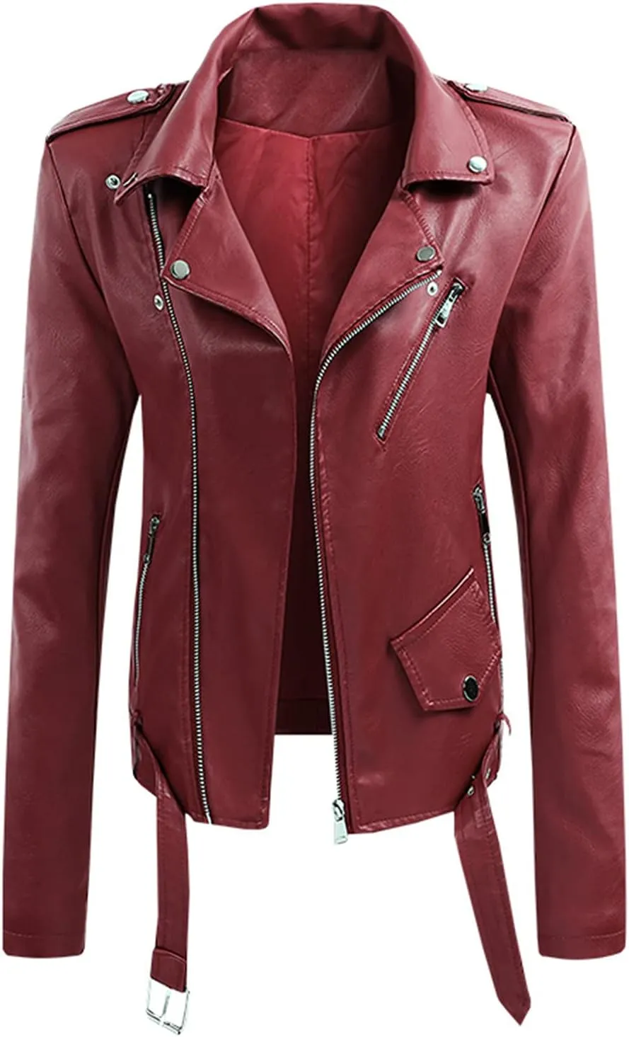 Women's Faux Leather Jacket Ladies Lapel Collar Short Coat Button Motorcycle Biker Outwear Zipper Jackets PU Coats