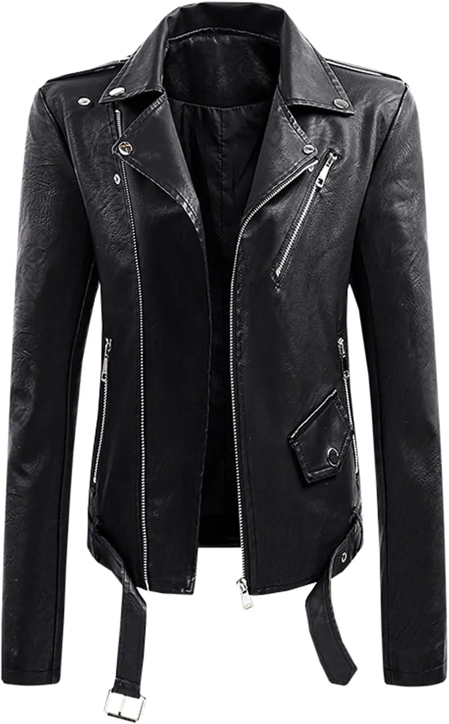 Women's Faux Leather Jacket Ladies Lapel Collar Short Coat Button Motorcycle Biker Outwear Zipper Jackets PU Coats