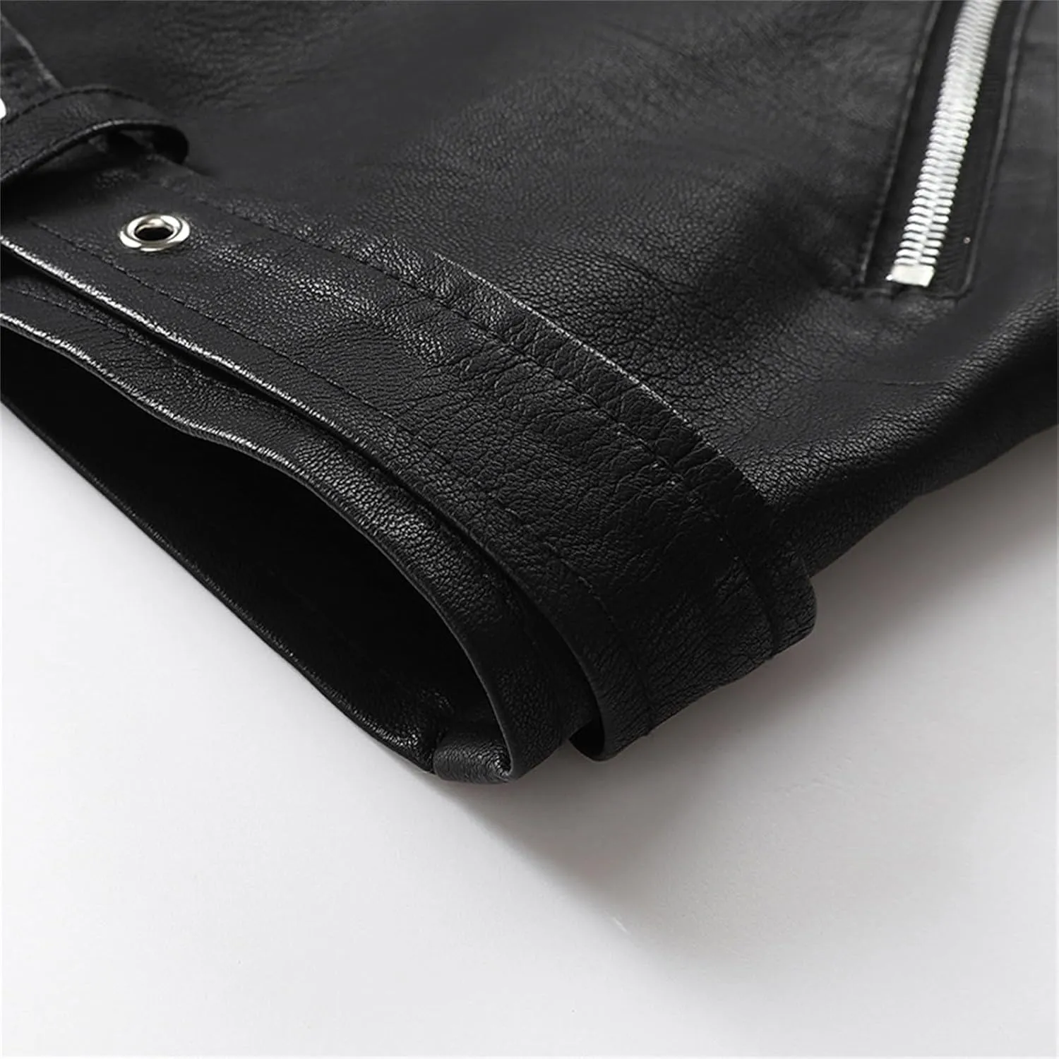Women's Faux Leather Jacket Lapel Slim Fit Jackets Bomber Motorcycle Coat Ladies Zip Up Pockets Moto Biker Overcoat