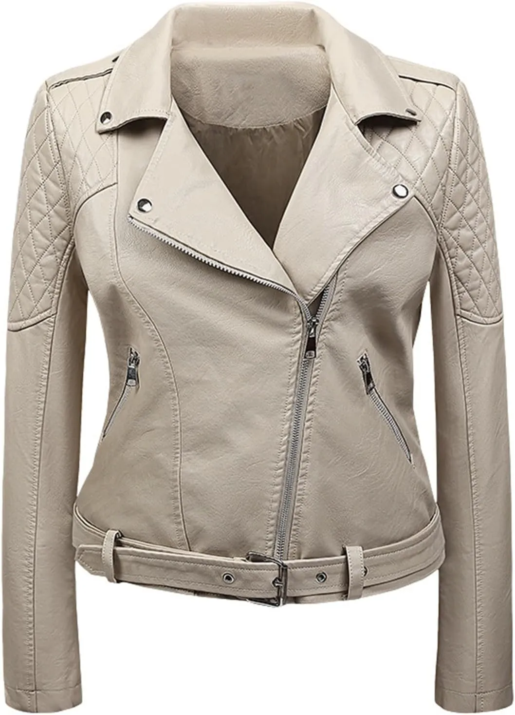 Women's Faux Leather Jacket Lapel Slim Fit Jackets Bomber Motorcycle Coat Ladies Zip Up Pockets Moto Biker Overcoat