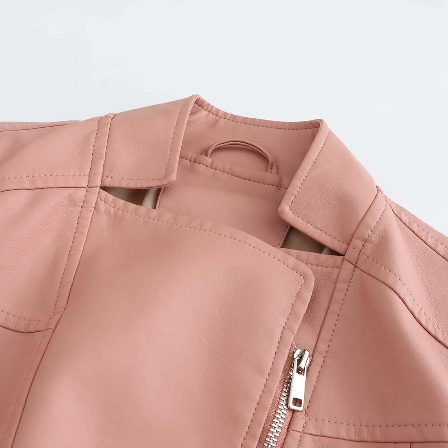 Womens Faux Leather Shacket Jackets Plus Size Motorcycle Jacket with Belted Zip Pockets Loose Fit Pleather Bike Coat