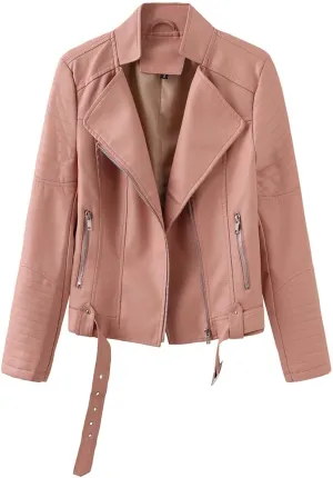 Womens Faux Leather Shacket Jackets Plus Size Motorcycle Jacket with Belted Zip Pockets Loose Fit Pleather Bike Coat