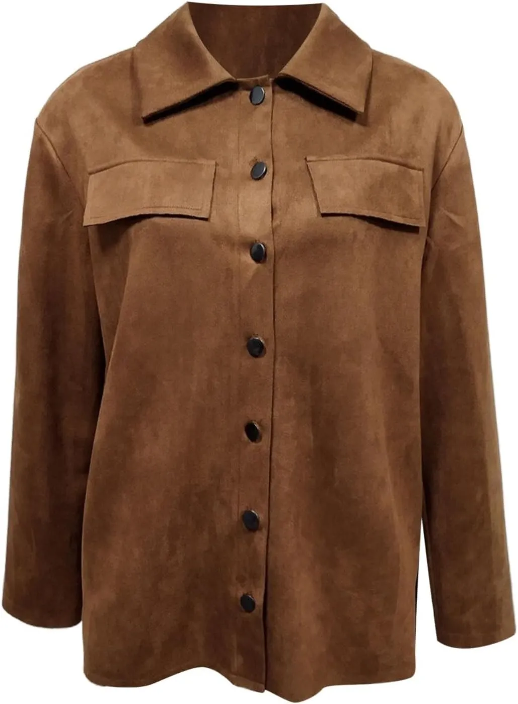 Womens Faux Suede Shacket Jacket Casual Single-Breasted Shirt Jacket Vintage Loose Fit Cropped Faux Leather Coats