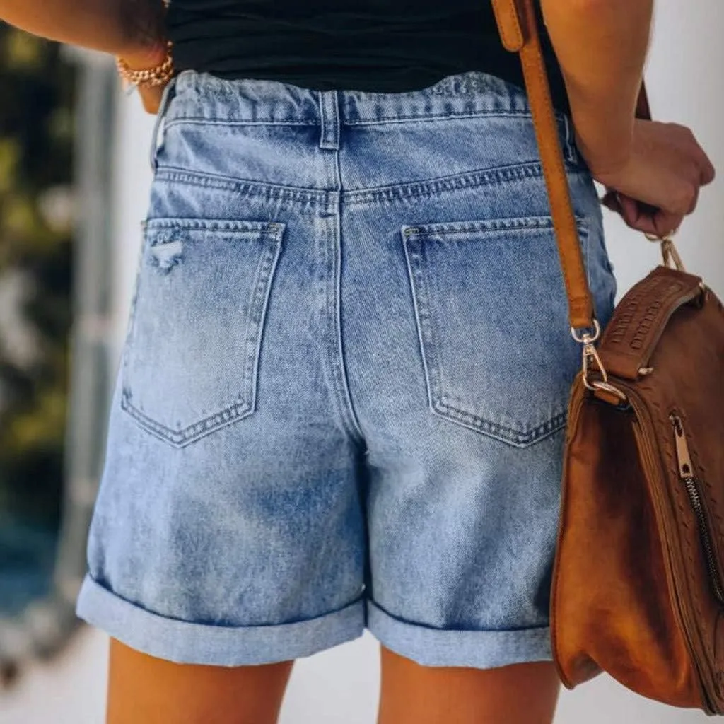 Women's High Waisted Denim Shorts Ripped Distressed Stretchy Casual Jean Shorts Raw Hem Summer Hot Shorts with Pockets