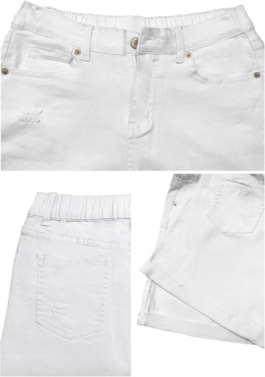 Women's Jean Shorts High Waisted Folded Hem Stretchy Denim Shorts Casual Summer Elastic Waist Shorts