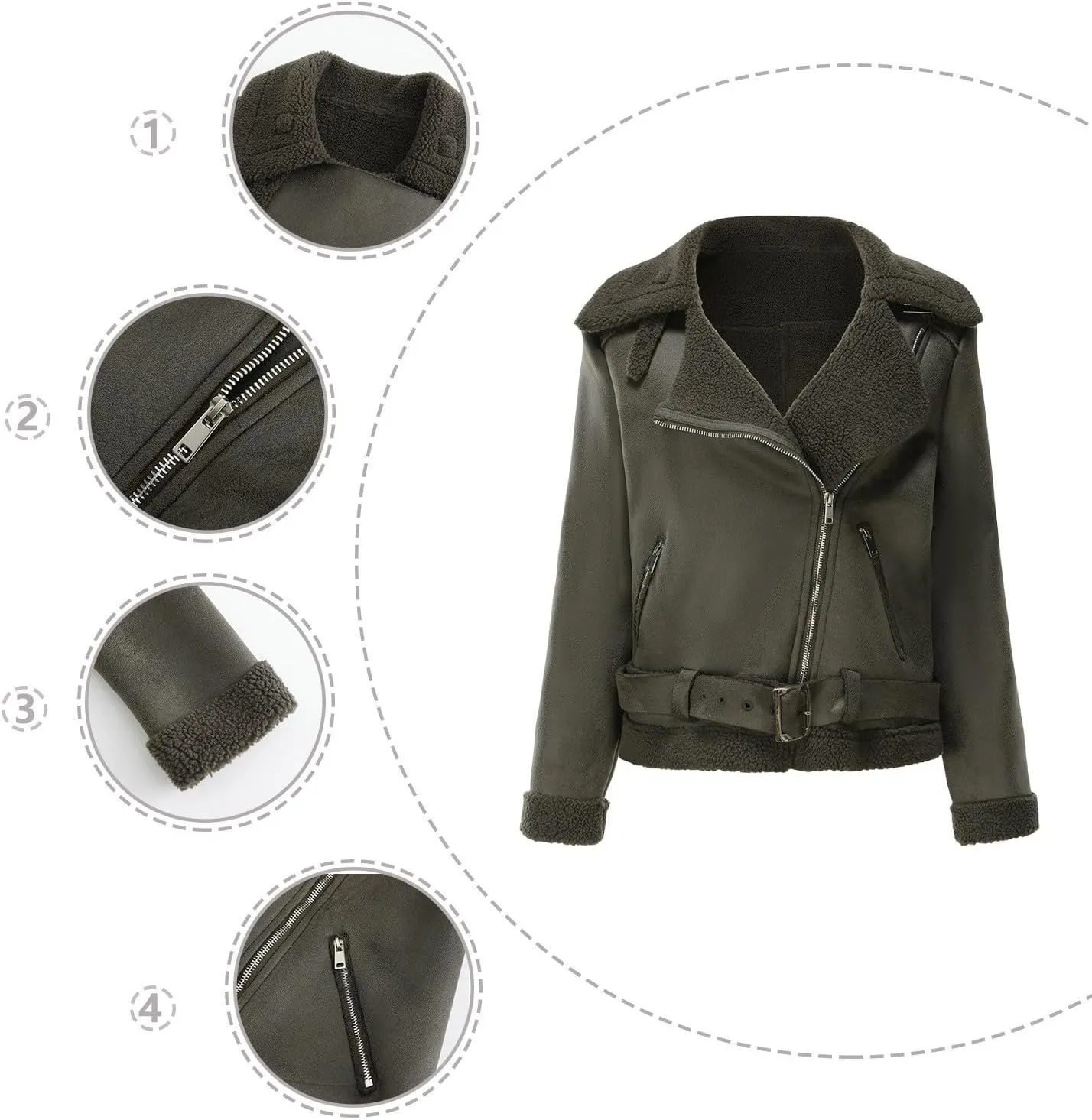 Women's Leather Faux Motorcycle Plus Size Moto Biker Coat Fleece Lined Winter Coats Fashion Notch Lapel Fuzzy Outerwear