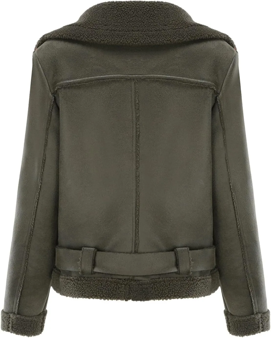 Women's Leather Faux Motorcycle Plus Size Moto Biker Coat Fleece Lined Winter Coats Fashion Notch Lapel Fuzzy Outerwear
