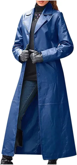 Womens Leather Long Jackets Dress Full Zipper Leather Jacket Coats Fashion Motorcycle Outwear PU Faux Leather Jackets