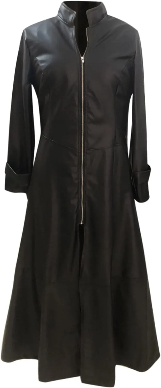 Womens Leather Long Jackets Dress Full Zipper Leather Jacket Coats Fashion Motorcycle Outwear PU Faux Leather Jackets