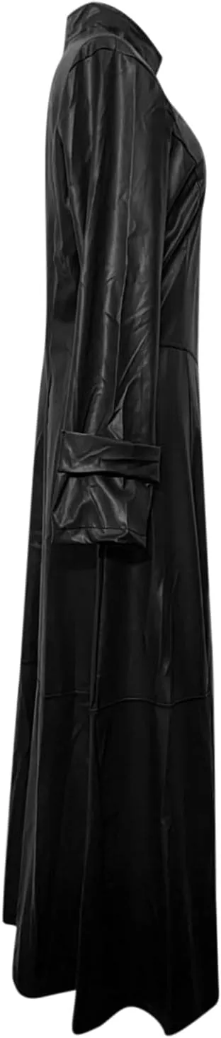 Womens Leather Long Jackets Dress Full Zipper Leather Jacket Coats Fashion Motorcycle Outwear PU Faux Leather Jackets