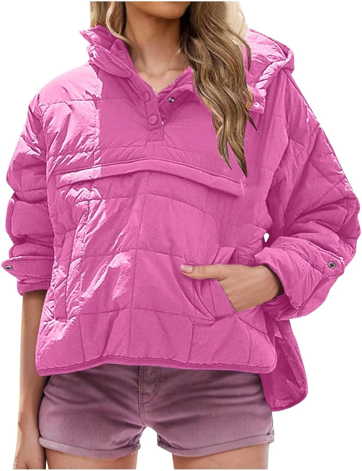 Womens Lightweight Puffer Jackets Warm Hooded Short Winter Coats Thicken Quilted Jackets Cropped Down Coats Outerwear