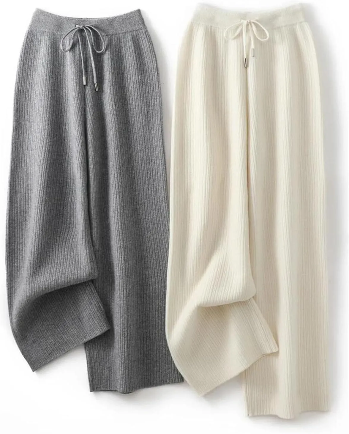 Women’s Merino Wool Jacquard Knit Wide-Leg Pants Year-Round Minimalist Casual Trousers