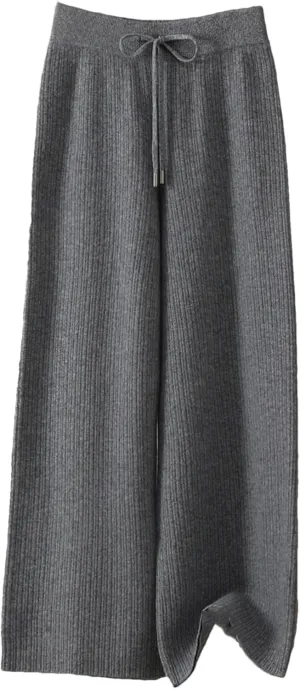Women’s Merino Wool Jacquard Knit Wide-Leg Pants Year-Round Minimalist Casual Trousers