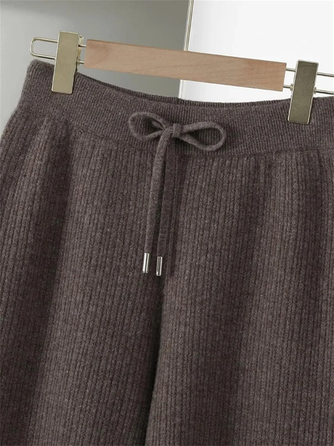 Women’s Merino Wool Jacquard Knit Wide-Leg Pants Year-Round Minimalist Casual Trousers