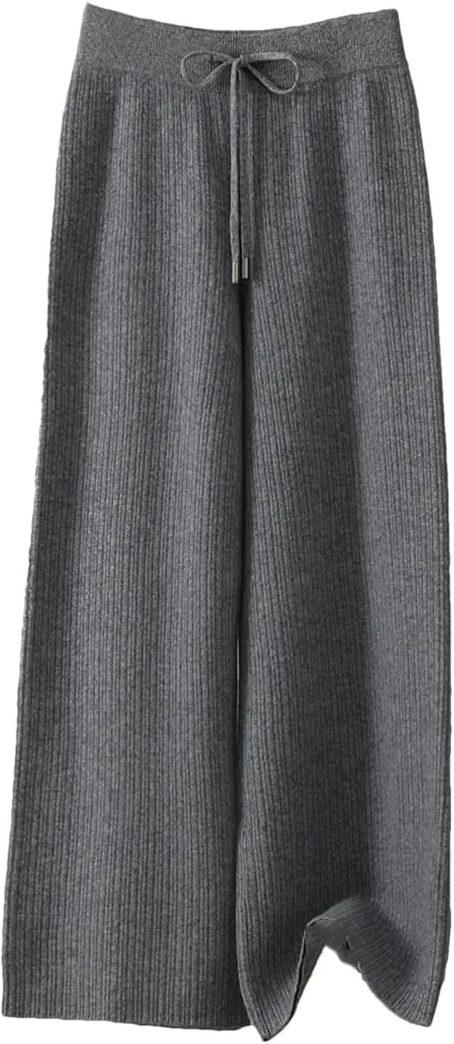 Women’s Merino Wool Jacquard Knit Wide-Leg Pants Year-Round Minimalist Casual Trousers