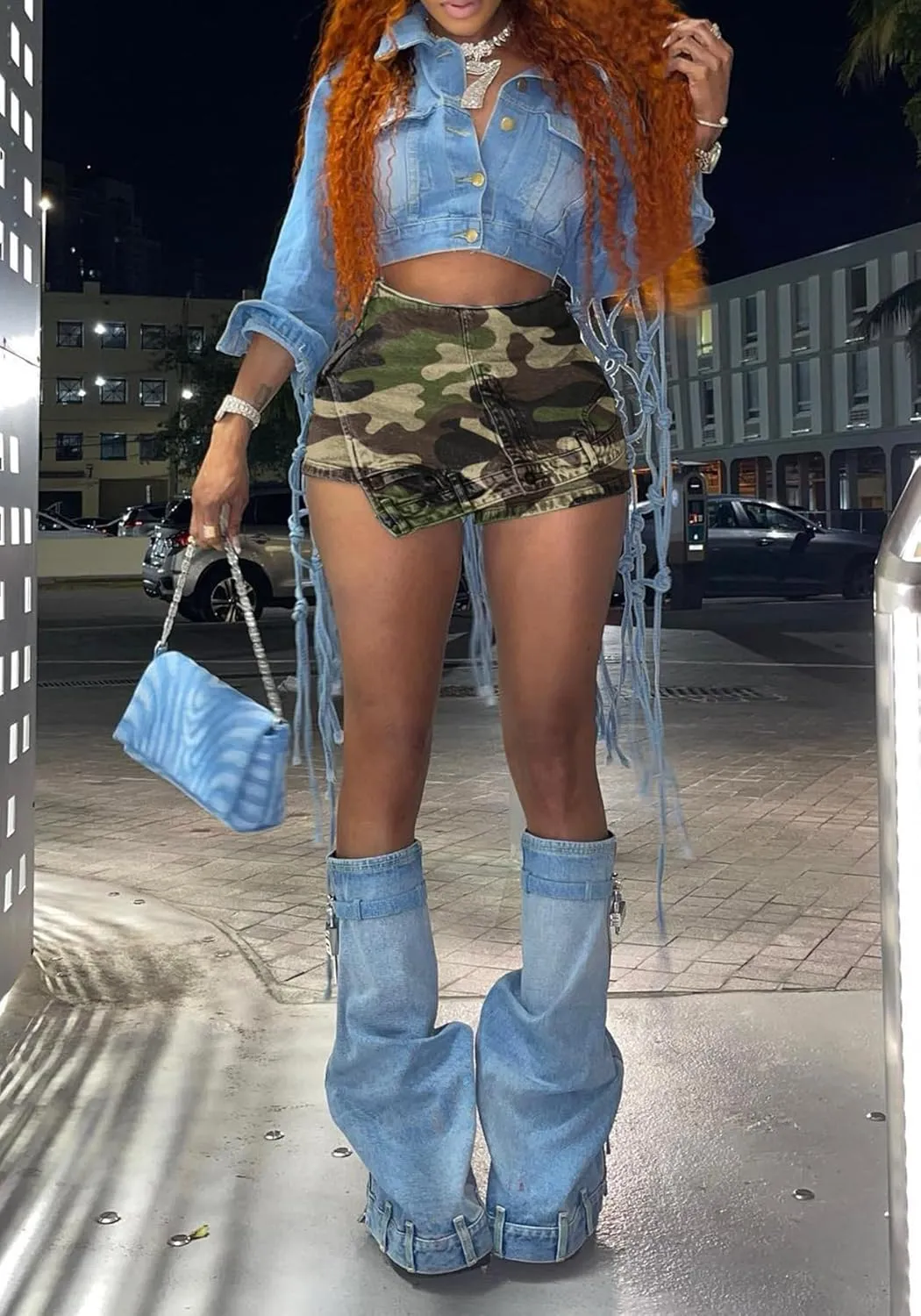 Women's Mini Jean Skirts Slit Bodycon Denim Skirt with Pockets Summer Vintage Streetwear