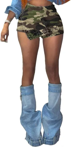 Women's Mini Jean Skirts Slit Bodycon Denim Skirt with Pockets Summer Vintage Streetwear