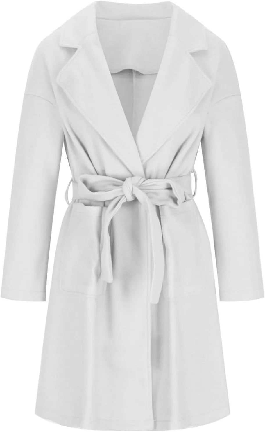 Women's Oversized Long Sleeve Tie Belt Wrap Coats Notched Lapel Loose Fit Trench Coats Warm Overcoat with Pockets
