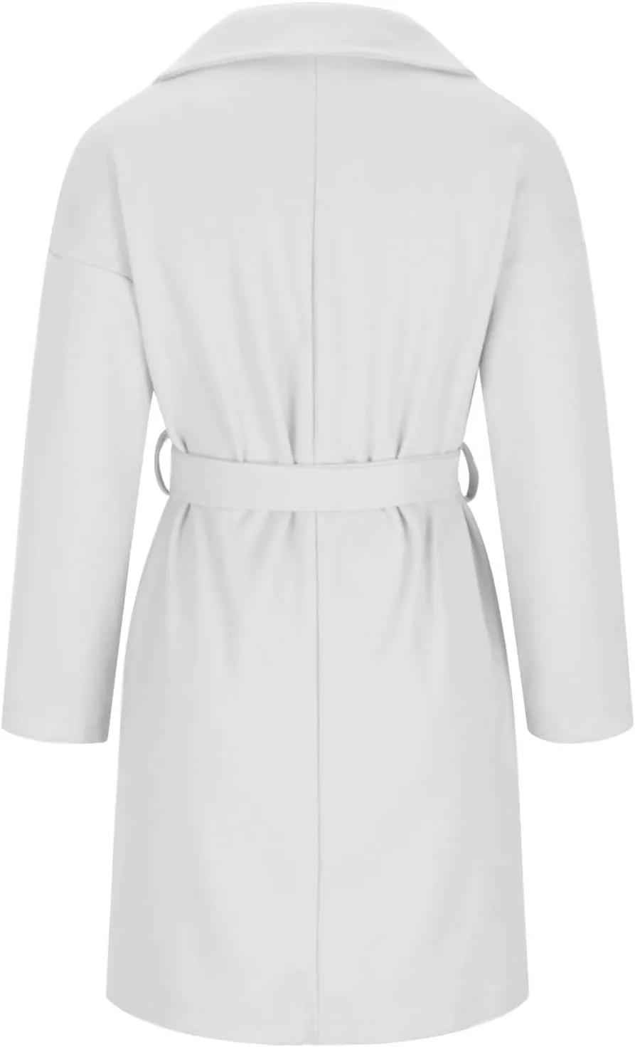 Women's Oversized Long Sleeve Tie Belt Wrap Coats Notched Lapel Loose Fit Trench Coats Warm Overcoat with Pockets