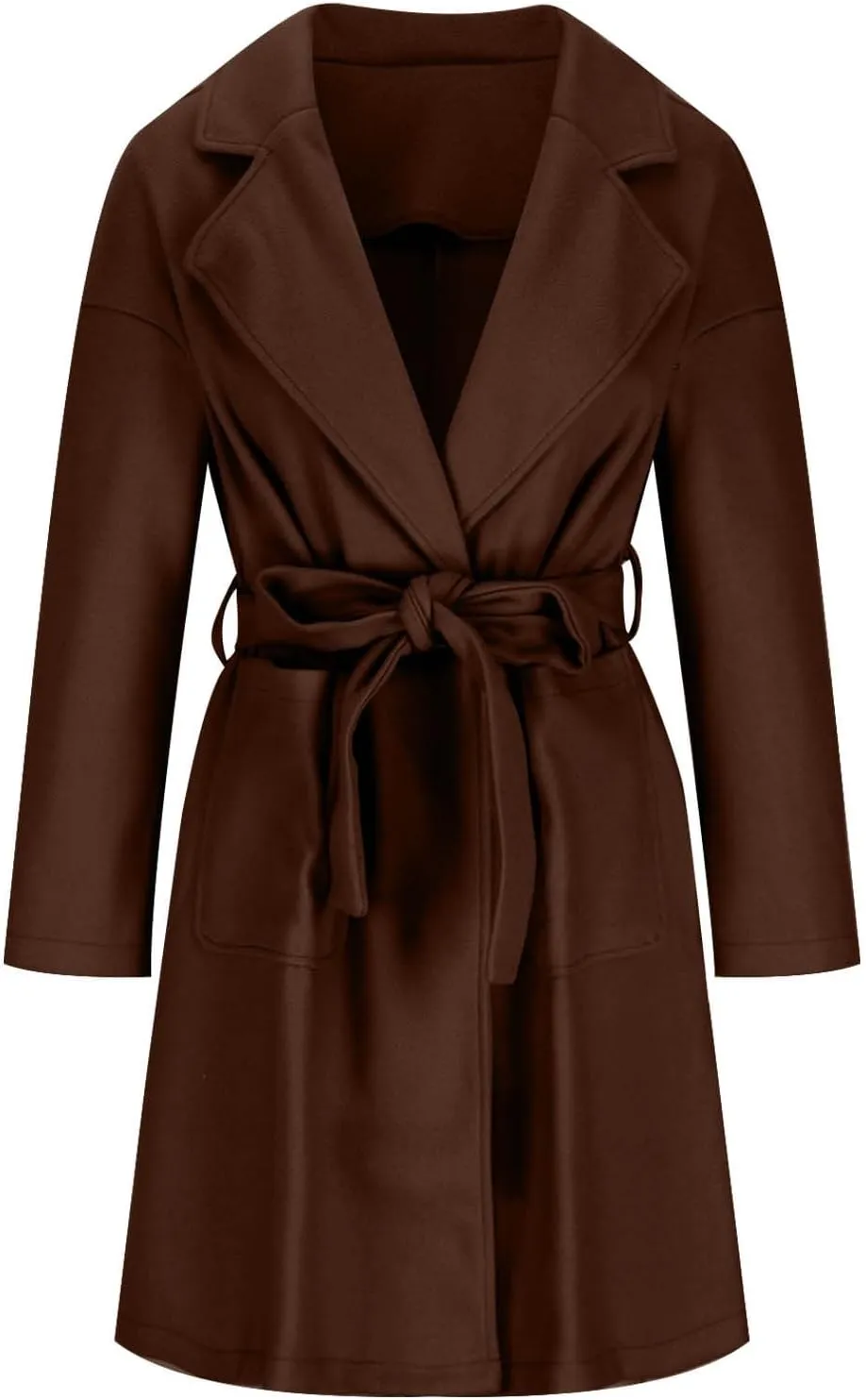 Women's Oversized Long Sleeve Tie Belt Wrap Coats Notched Lapel Loose Fit Trench Coats Warm Overcoat with Pockets