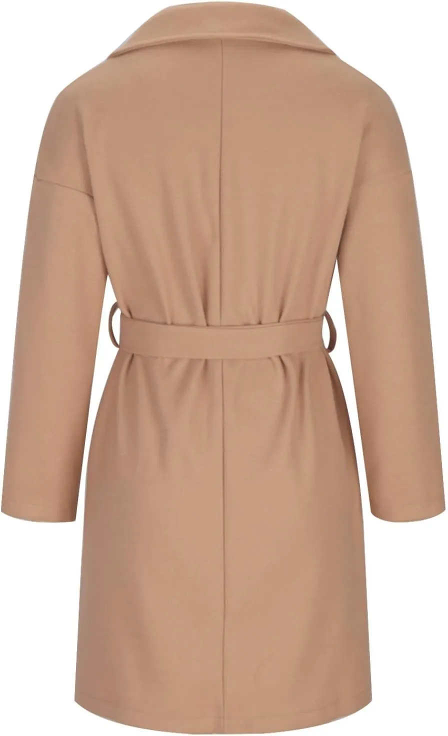 Women's Oversized Long Sleeve Tie Belt Wrap Coats Notched Lapel Loose Fit Trench Coats Warm Overcoat with Pockets