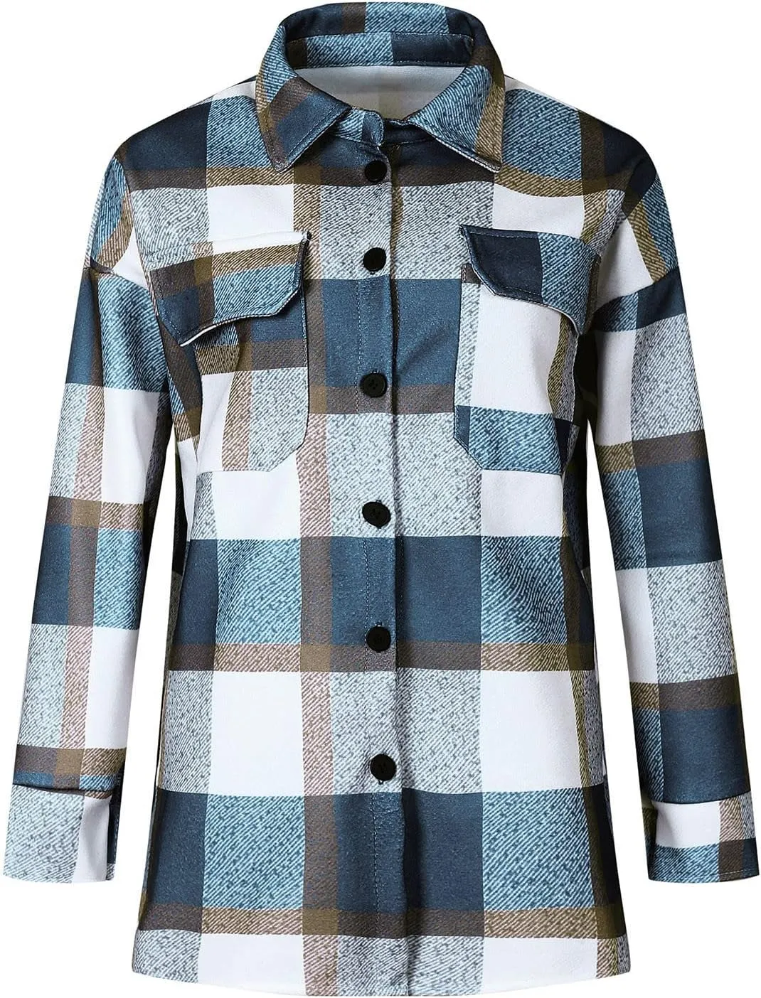 Womens Plaid Shacket Button Down Lapel Collar Shirt Jackets Casual Boyfriend Outerwear Fall Winter Jacket