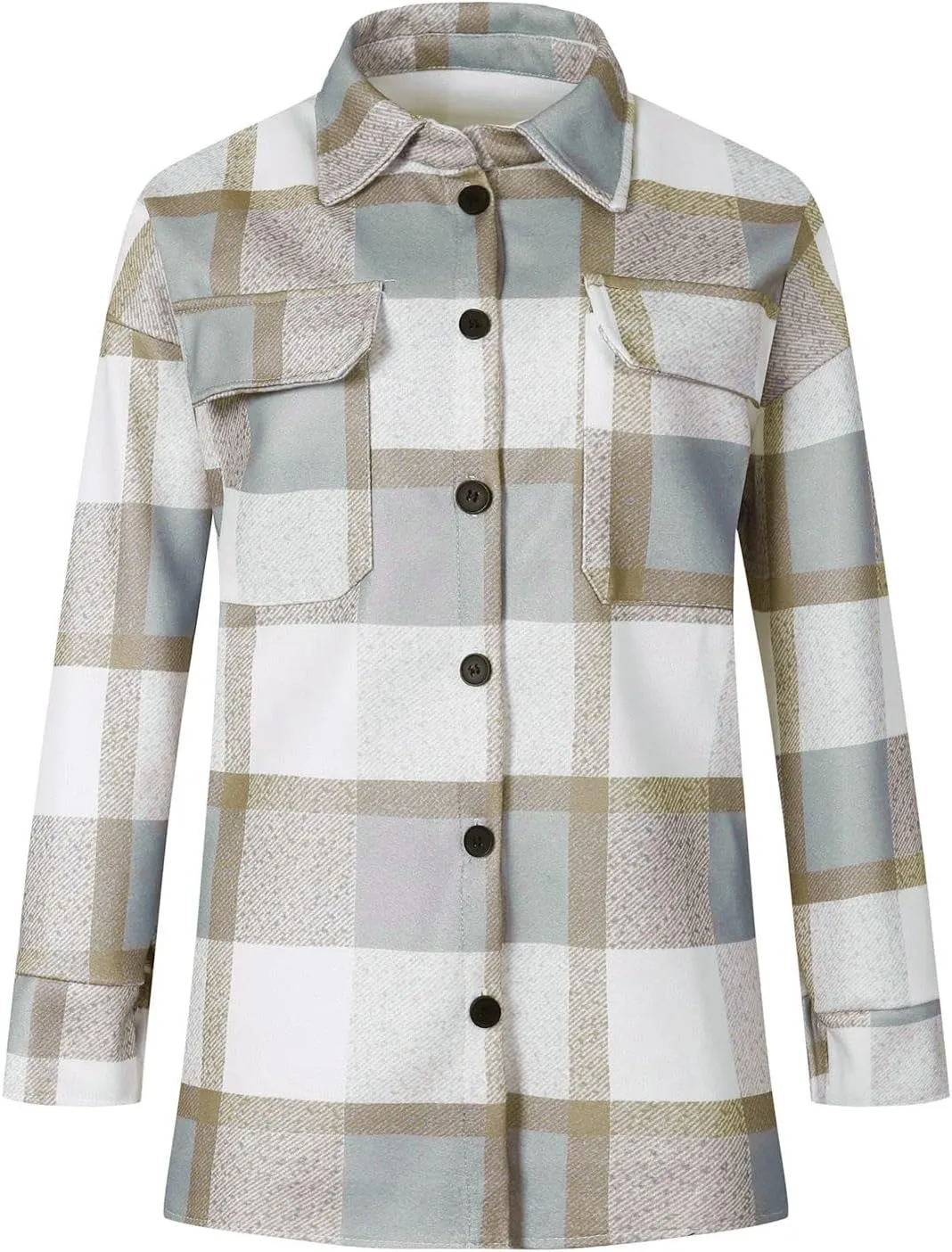 Womens Plaid Shacket Button Down Lapel Collar Shirt Jackets Casual Boyfriend Outerwear Fall Winter Jacket