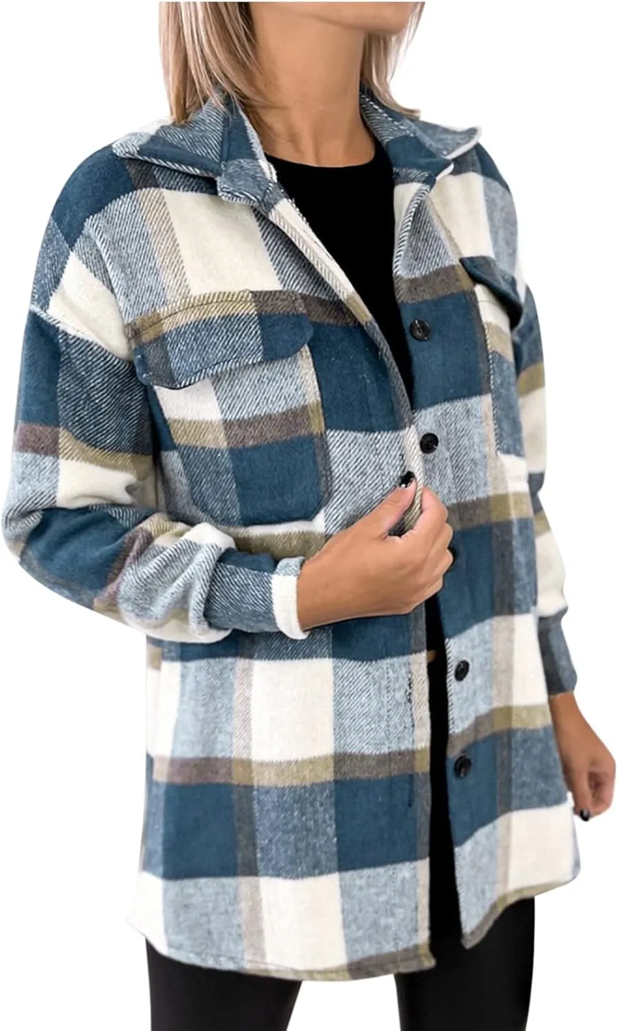 Womens Plaid Shacket Button Down Lapel Collar Shirt Jackets Casual Boyfriend Outerwear Fall Winter Jacket