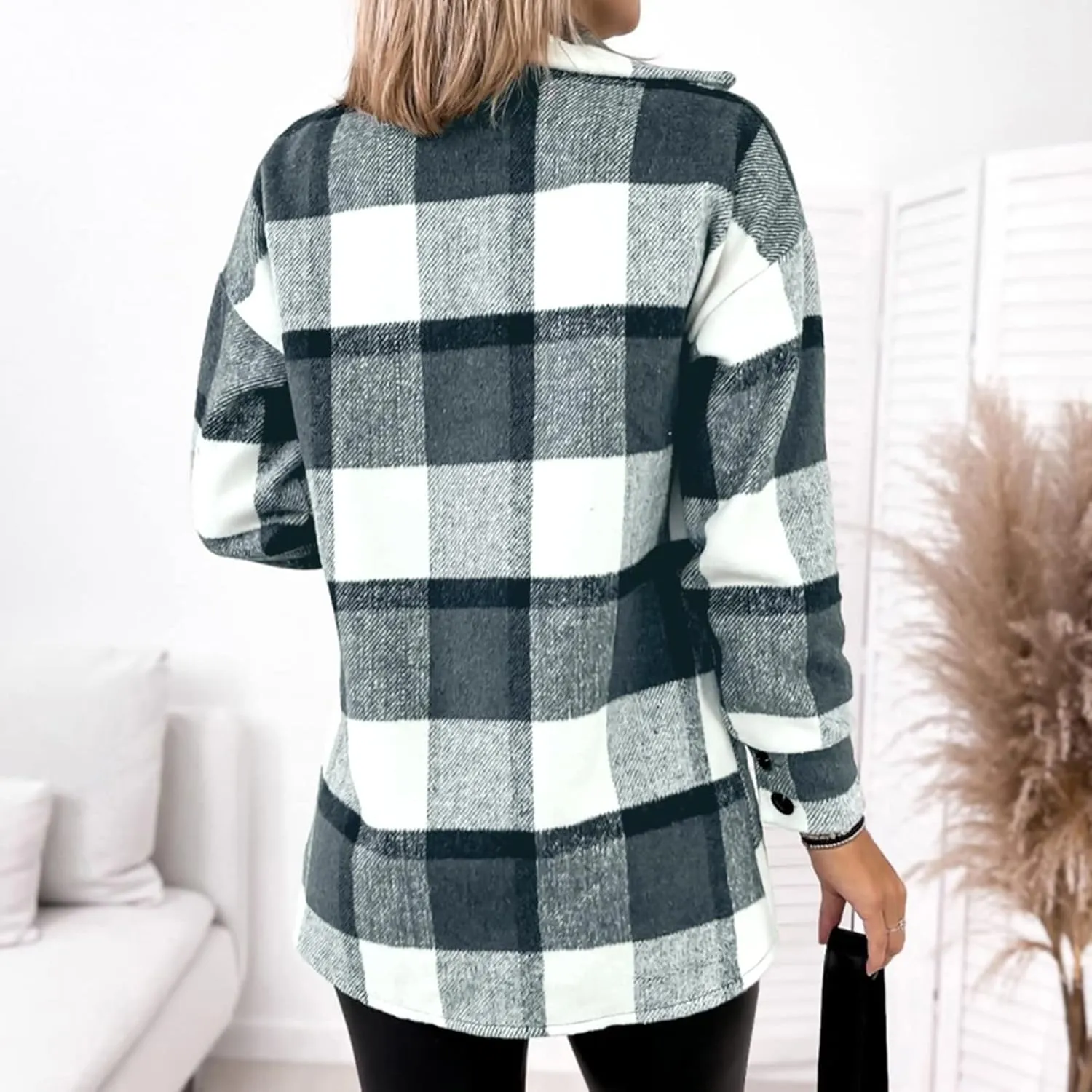 Womens Plaid Shacket Button Down Lapel Collar Shirt Jackets Casual Boyfriend Outerwear Fall Winter Jacket