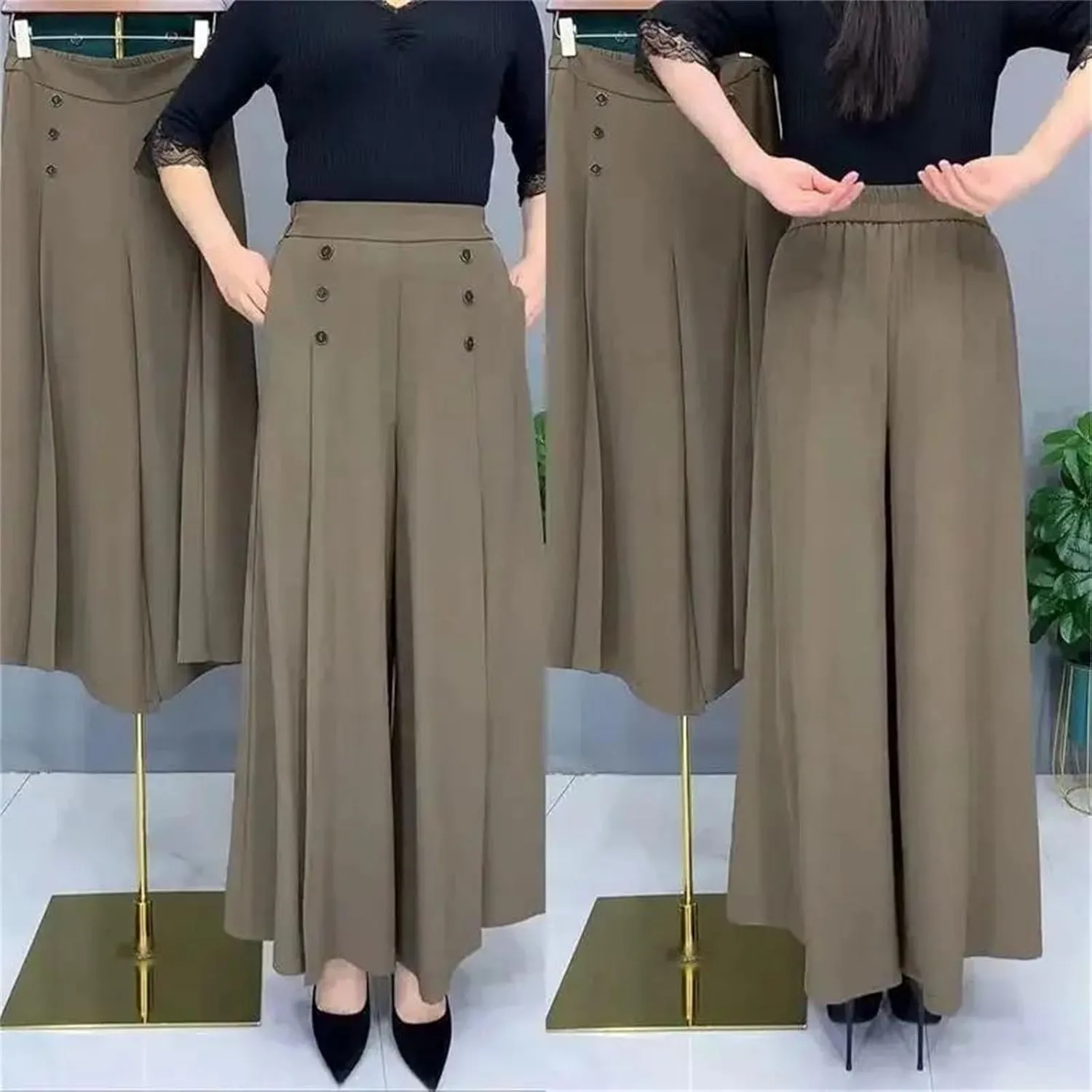 Women’s Pleated High Waist Wide-Leg Pants Zipper Minimalist Year-Round Office Trousers