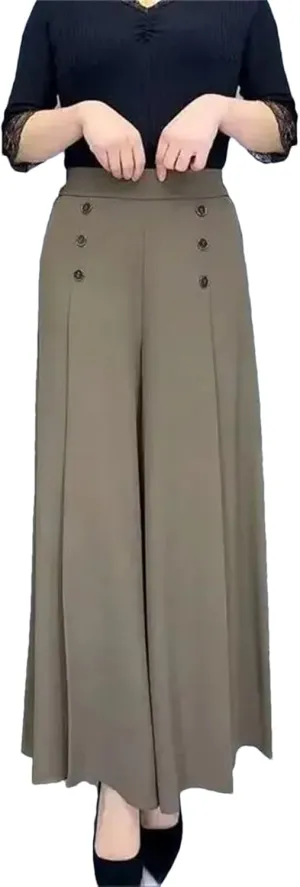 Women’s Pleated High Waist Wide-Leg Pants Zipper Minimalist Year-Round Office Trousers