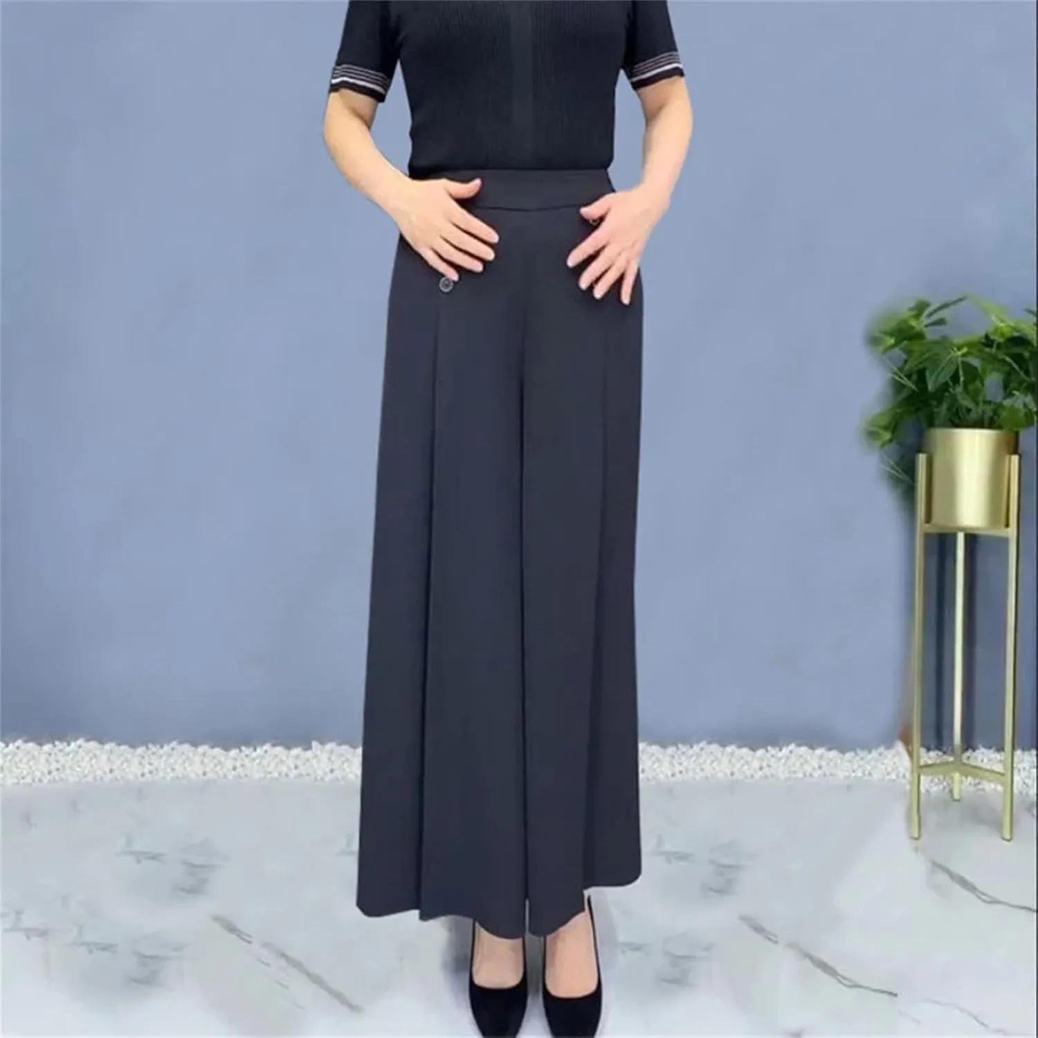 Women’s Pleated High Waist Wide-Leg Pants Zipper Minimalist Year-Round Office Trousers