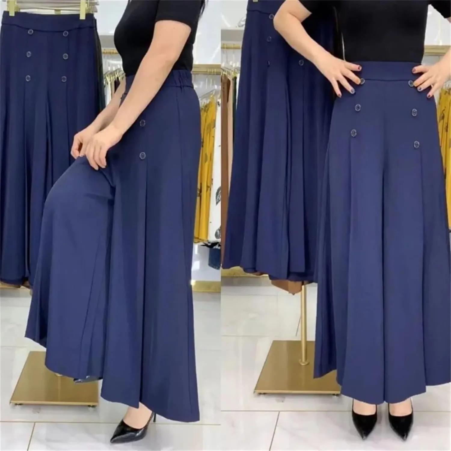 Women’s Pleated High Waist Wide-Leg Pants Zipper Minimalist Year-Round Office Trousers