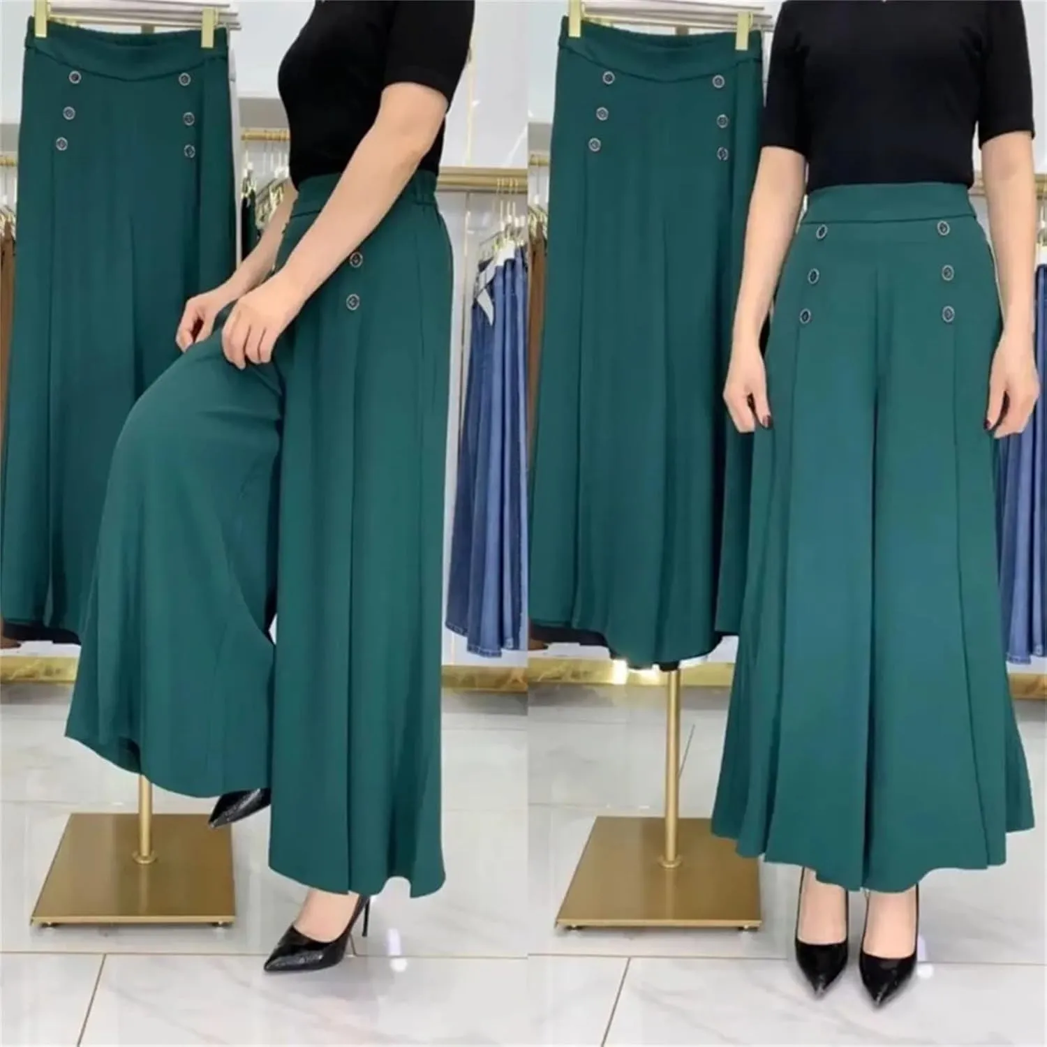 Women’s Pleated High Waist Wide-Leg Pants Zipper Minimalist Year-Round Office Trousers
