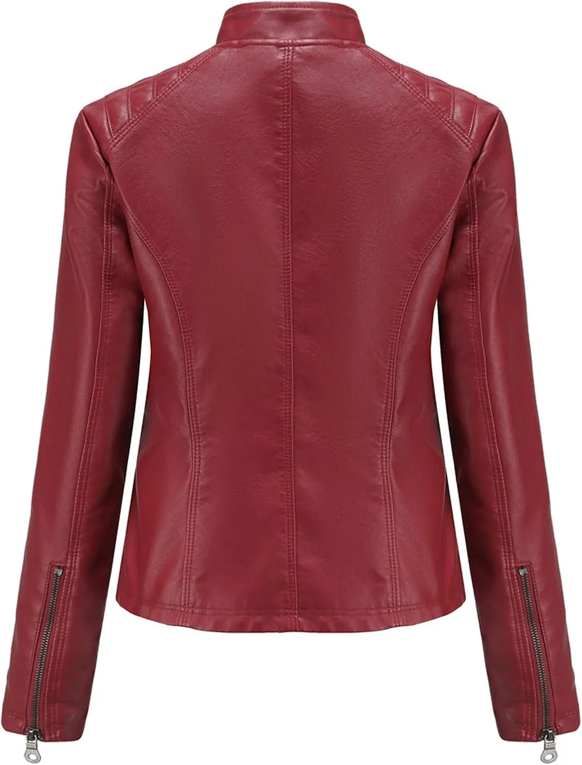 Women's PU Faux Leather Jacket Standing Collar Cardigan Zip Up Outwear Open Front Lapel Overcoat PU Biker Jackets