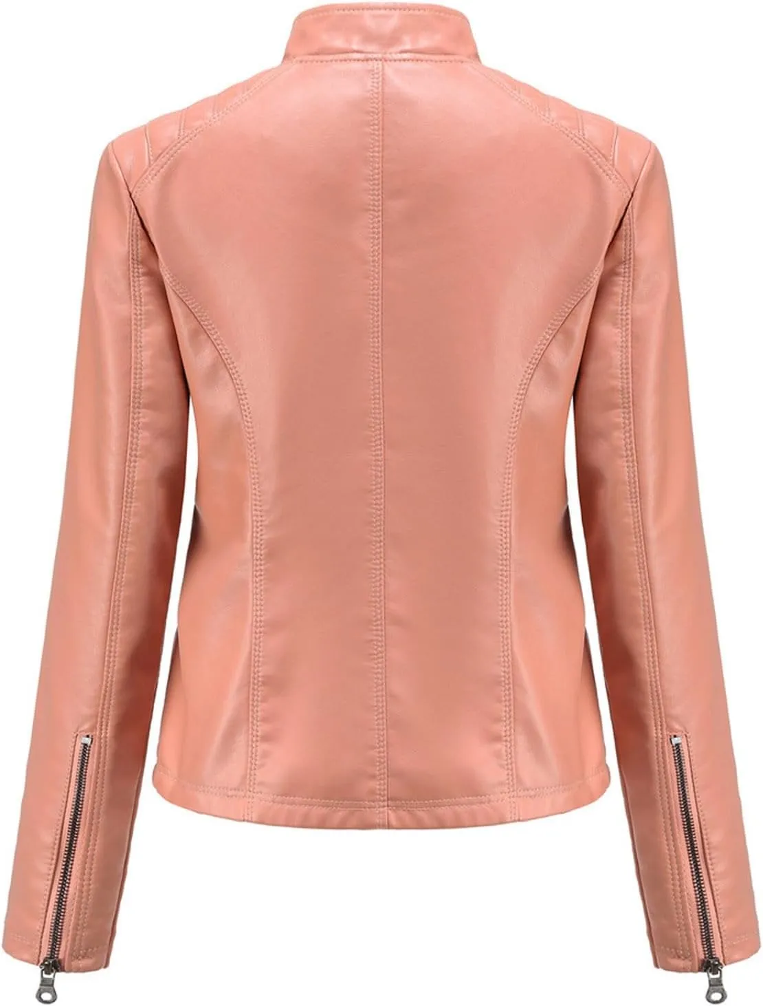 Women's PU Faux Leather Jacket Standing Collar Cardigan Zip Up Outwear Open Front Lapel Overcoat PU Biker Jackets