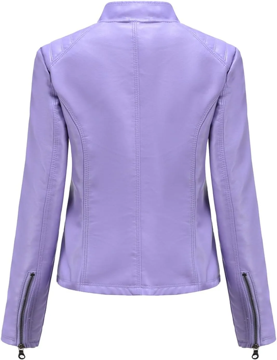 Women's PU Faux Leather Jacket Standing Collar Cardigan Zip Up Outwear Open Front Lapel Overcoat PU Biker Jackets