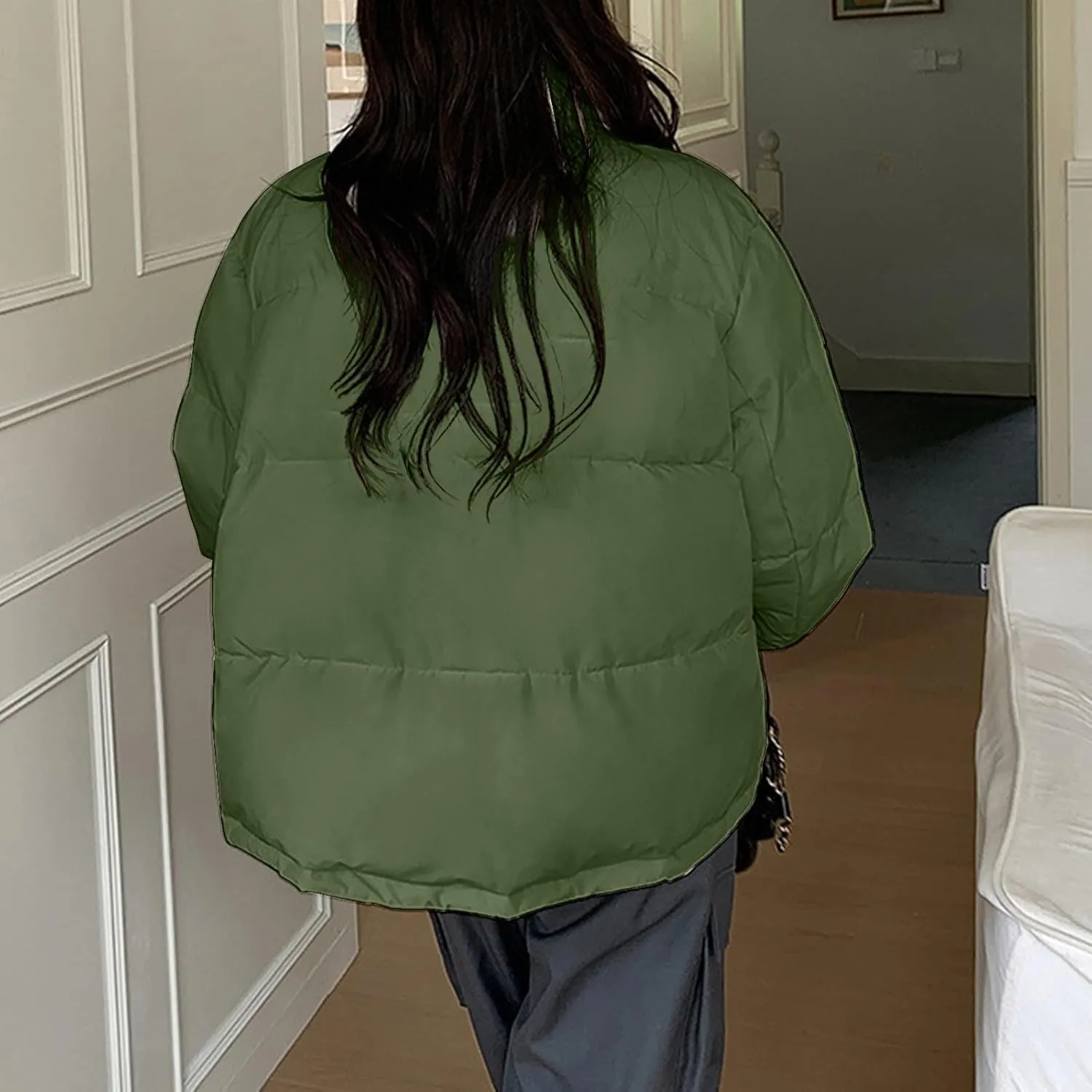 Womens Puffer Jacket Winter Lightweight Quilted Jackets Winter Loose down Jacket Coats Zip up Warm Windproof Outerwear