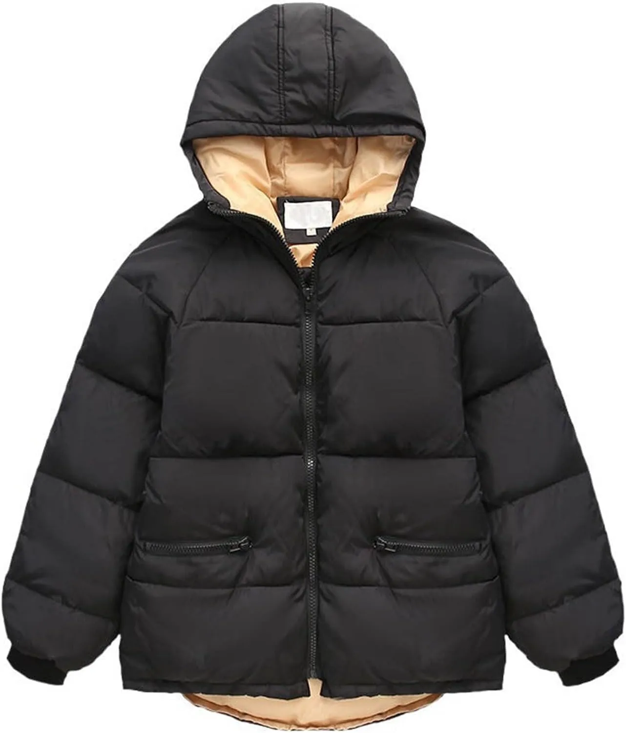 Womens Quilted Jacket Full-Zip Hooded Puffer Jackets Coats Fashion Loose Fit Winter Outerwear Cozy Warm Down Jackets